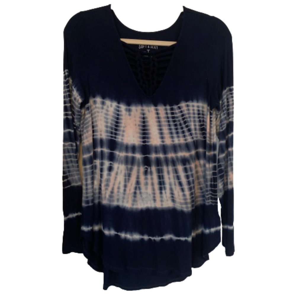 American Eagle Soft & Sexy Medium Blue Tie Dye Women's Long Sleeve Shirt EUC